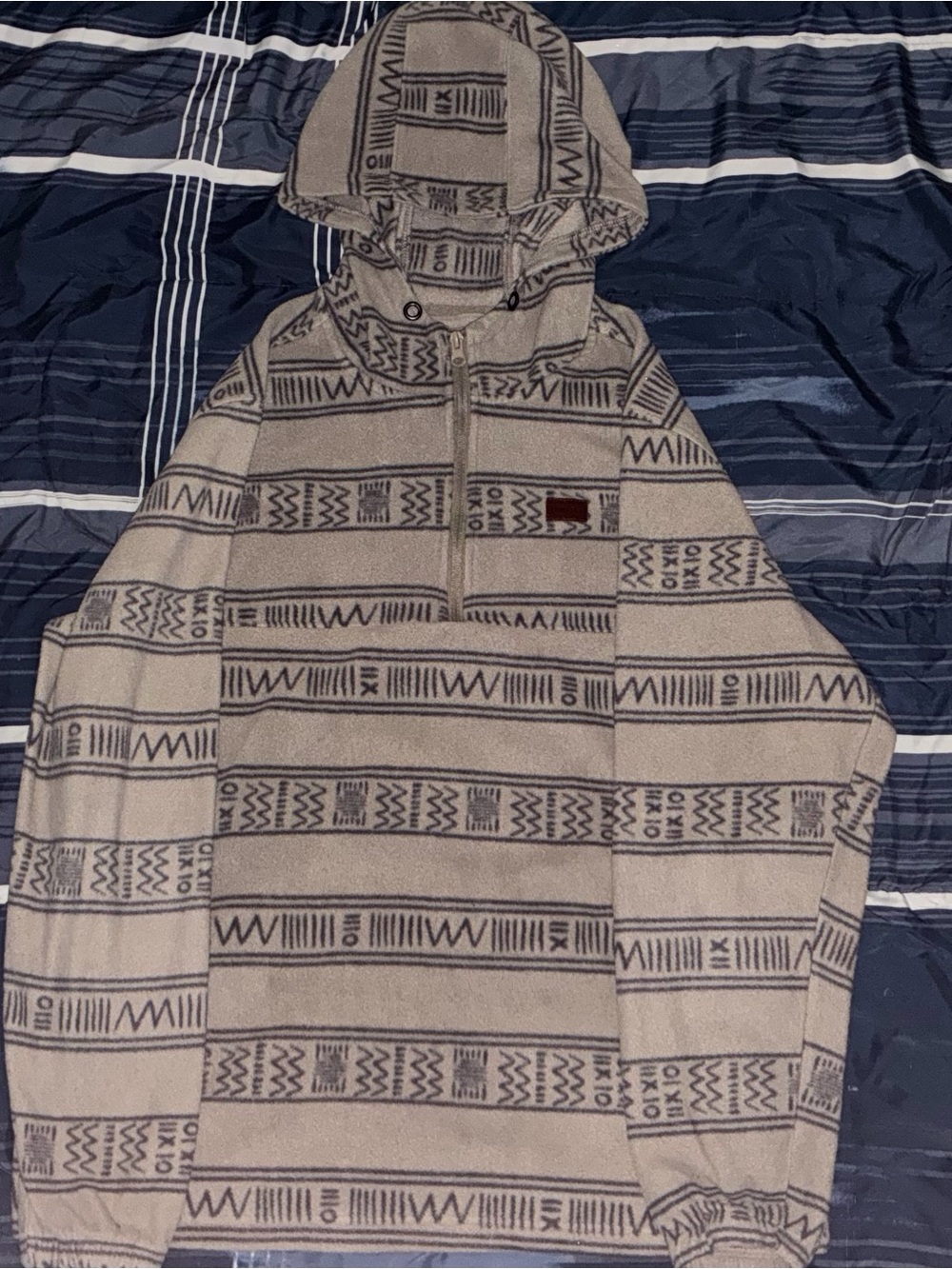 O'Neill Beige and Gray Geometric Hooded Pullover Throw